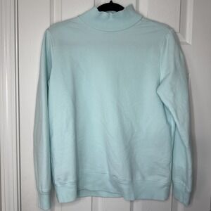 Lands' End Fleece-Lined Mock Neck Sweatshirt - Mint Green - Size M